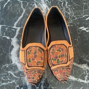 African shoes, handmade designs, orange flat shoes